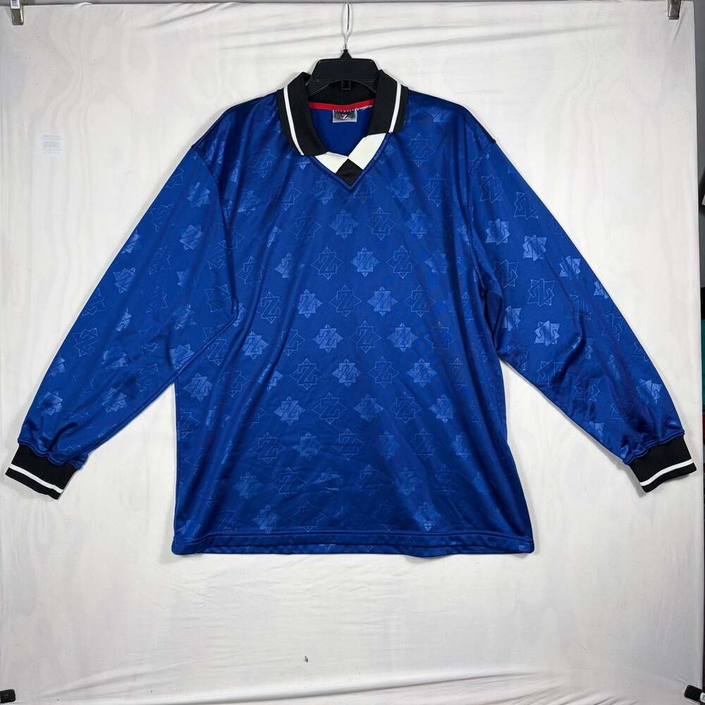 Vintage Jerzees 90s Long Sleeve Blue Jacquard Soccer Jersey Polo Shirt